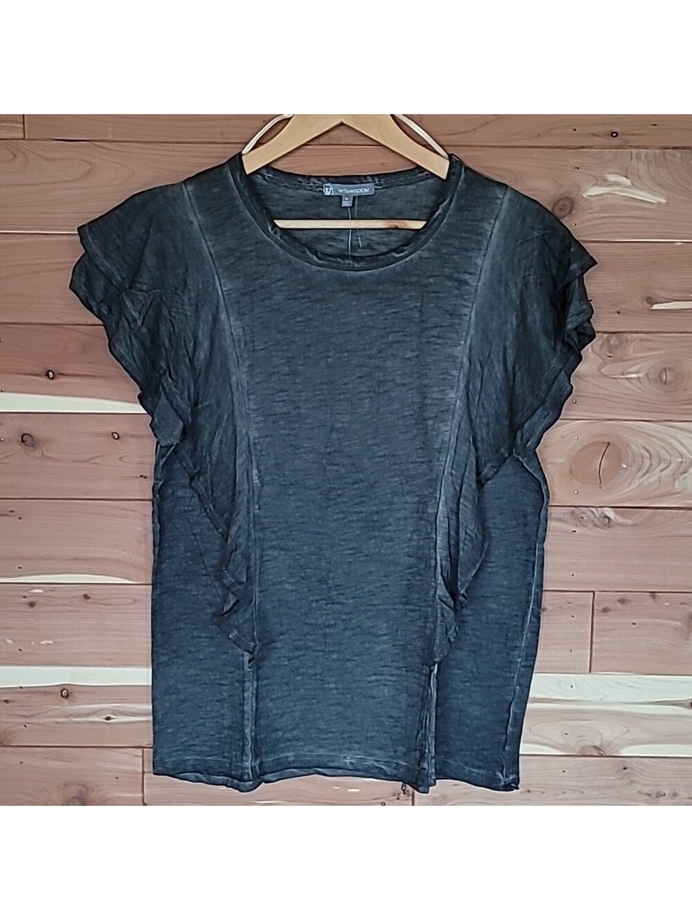 Wit & Wisdom Ruffled Top, Size M, Charcoal, Vintage Black, NWT
